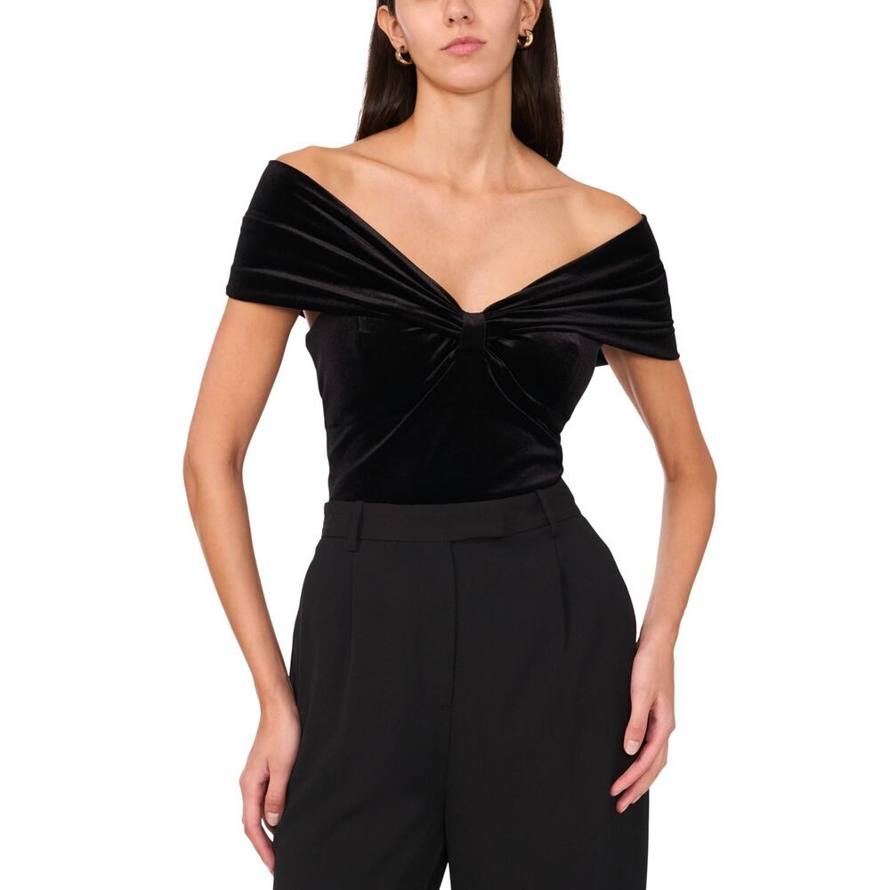 Parker Black Off-Shoulder Velvet Twist Top